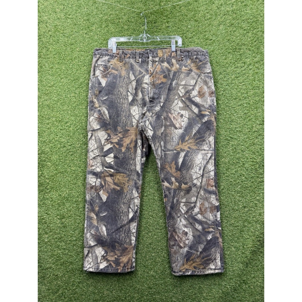 Wrangler Fleece Lined Camo Pants Mens 40x29 Relaxed Fit Workwear Outdoor Canvas